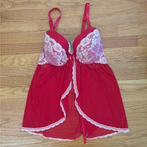 Jessica Simpson Lingerie Women’s 1X Red Lace Nightgown Dress Y2K Nightwear